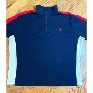 Mens Polo Ralph Lauren 1/4 Zip Pullover Navy Red White Athletic Fit Size XL